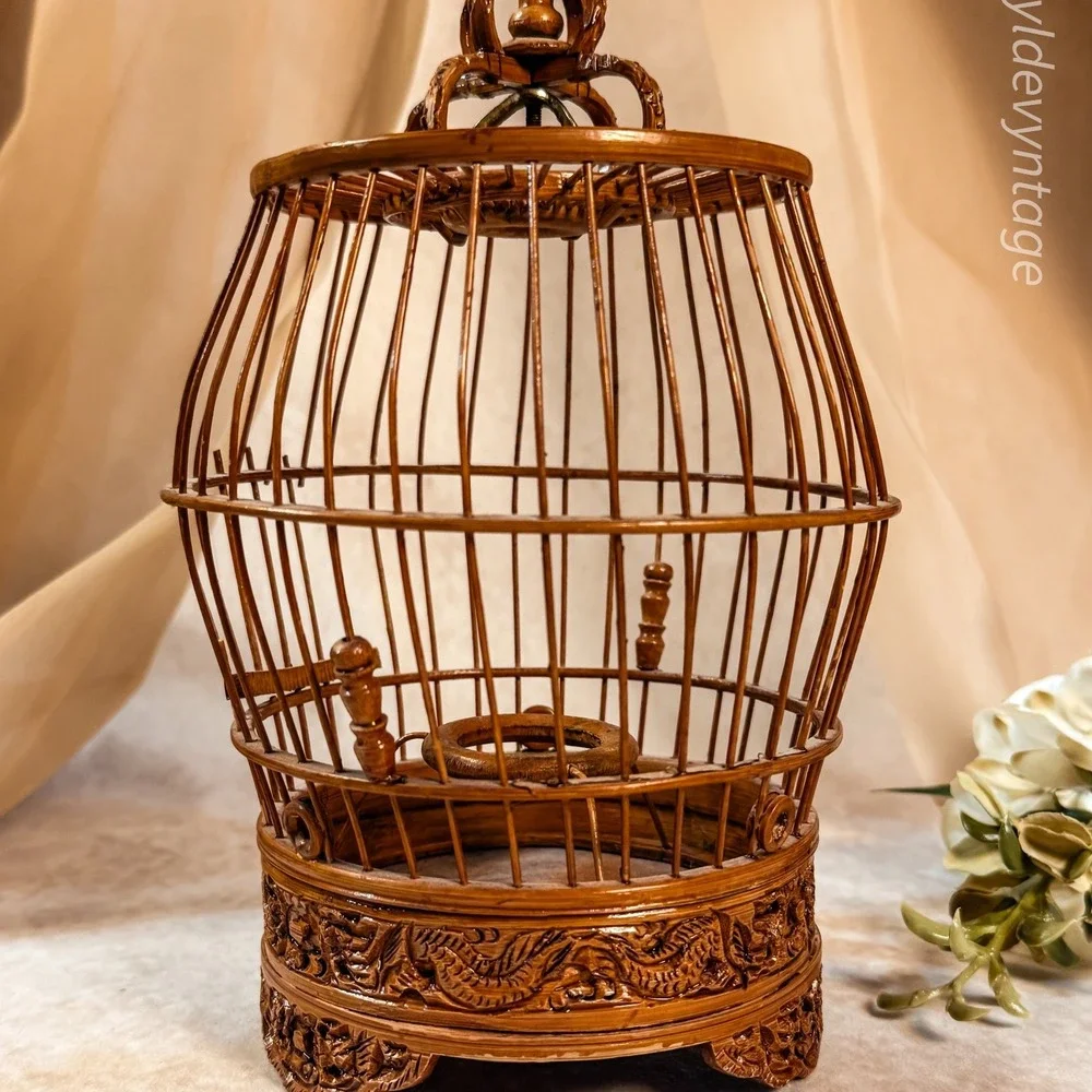 Bamboo Barrel Birdcage-Vintage - Picture 3 of 8